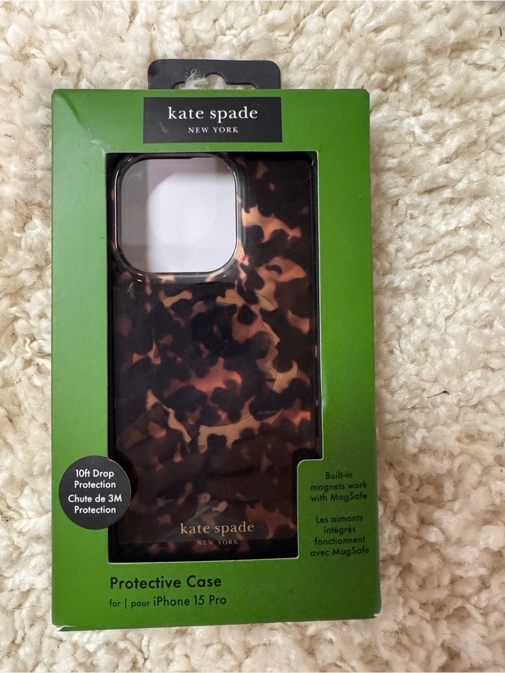 kate spade New York Brown Tortoiseshell MagSafe iPhone 15 Pro Case - NIB